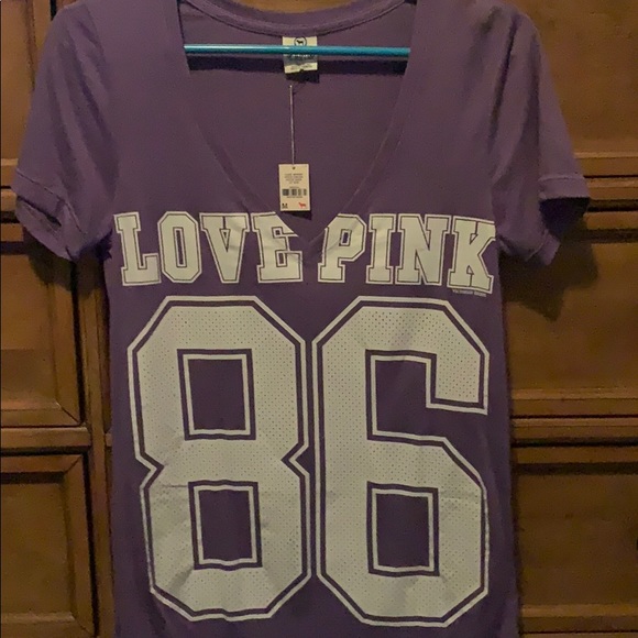Purple V-Neck Victoria Secret Love Pink Shirt - Picture 2 of 3